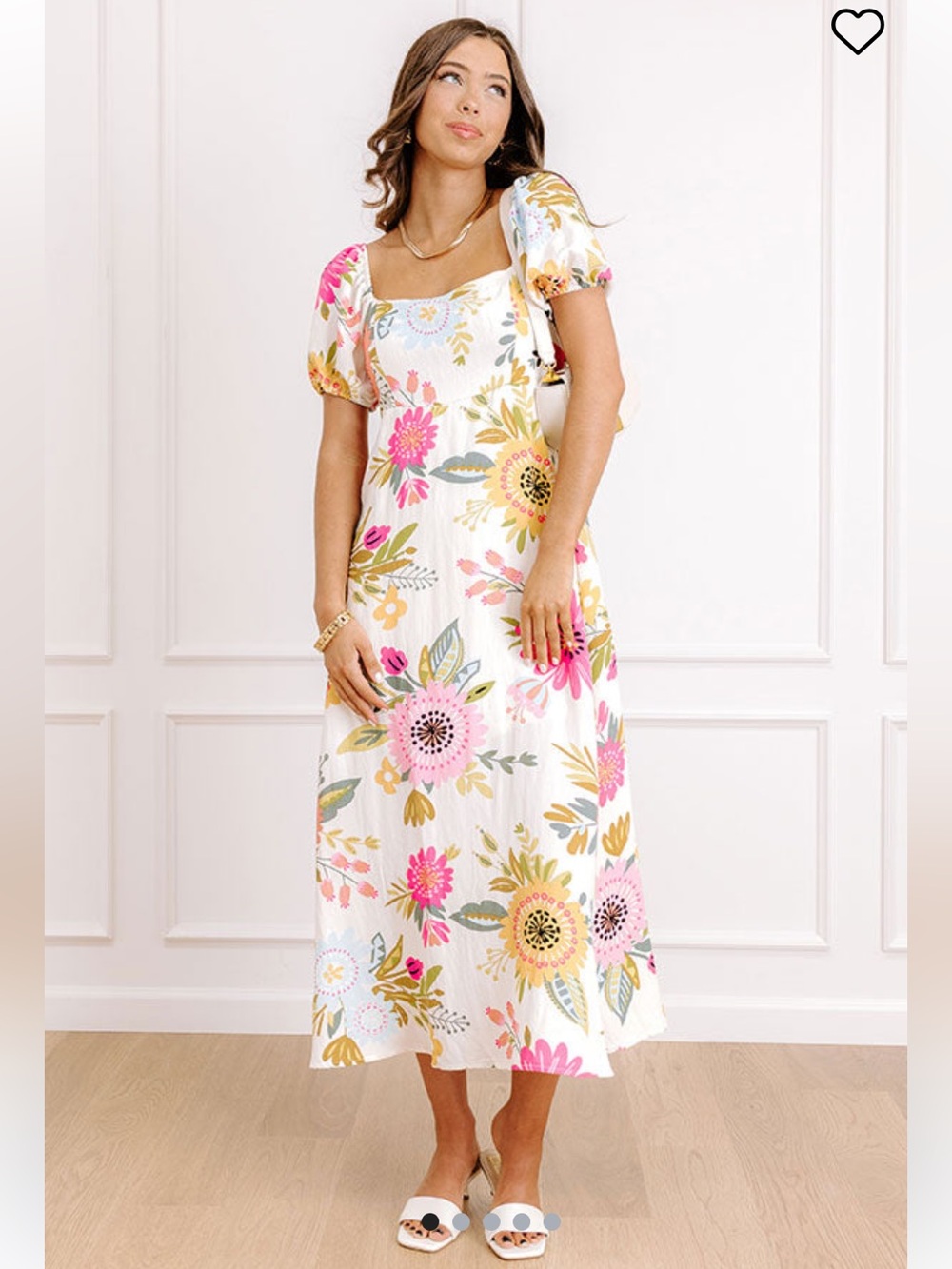 Floral Square-Neck Midi Dress in Multi Color